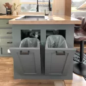 double foldout trash can cabinets built from DIY plans