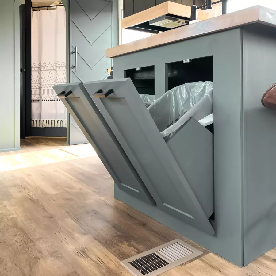 double trash can cabinets built from DIY plans