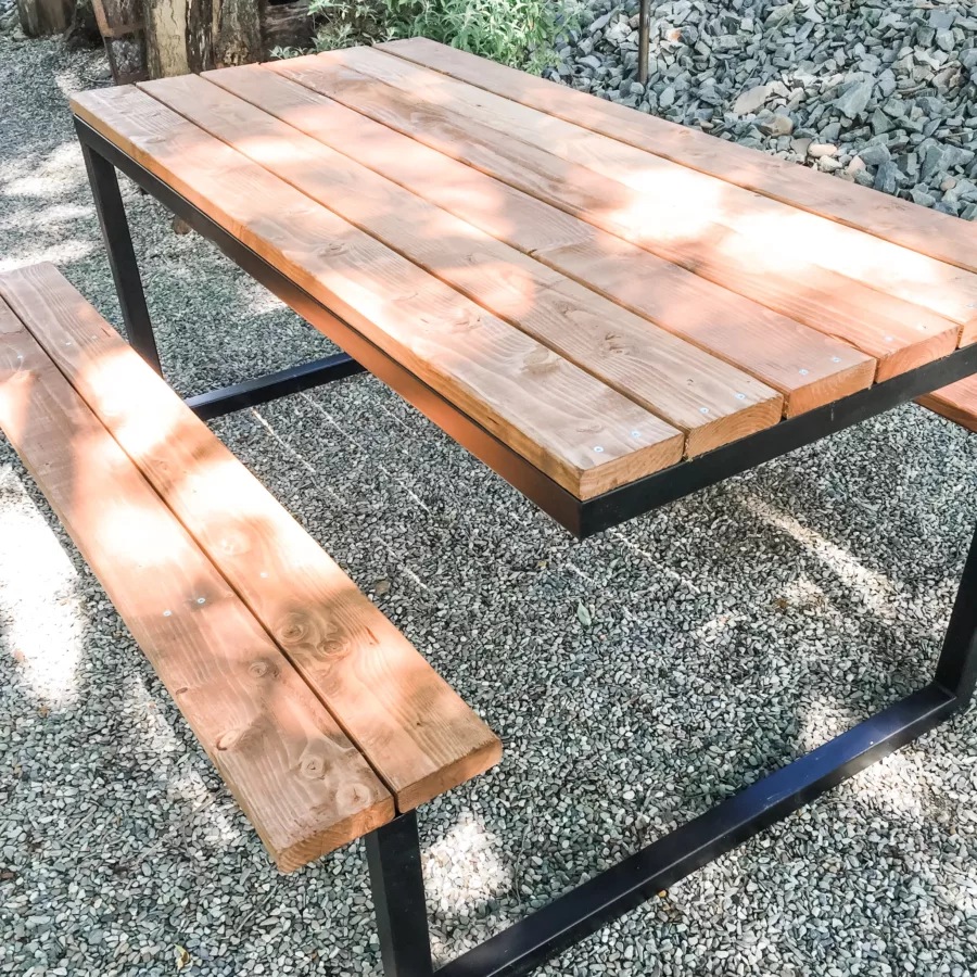 Steel and wood picnic table