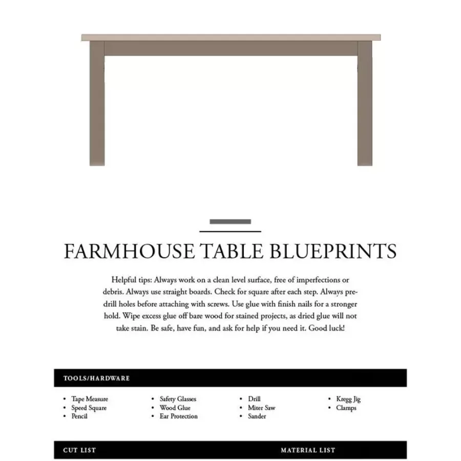 Farmhouse table DIY plans screenshot