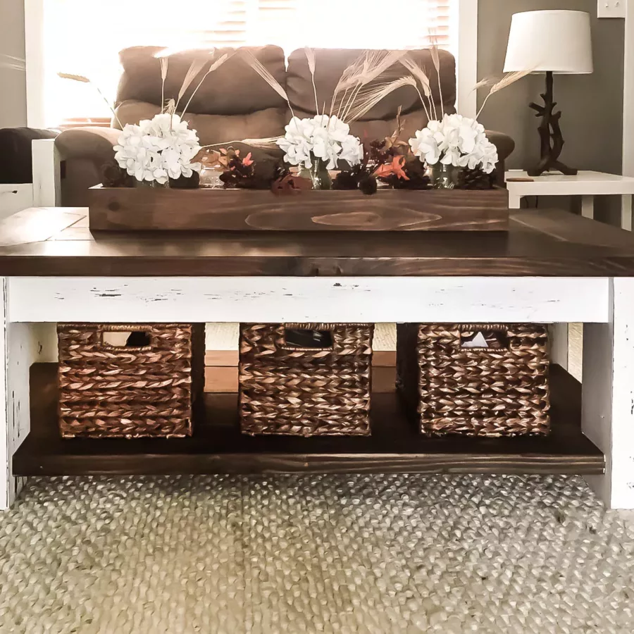 Chunky coffee table finished by following printable plans